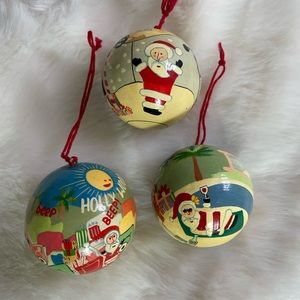 3 bloomingdales paper mache handpainted laquered holiday ornaments